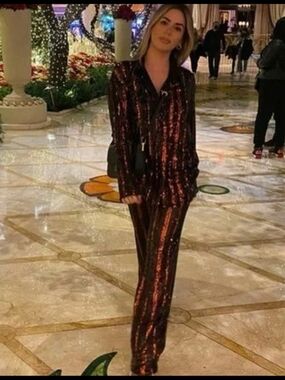 NWT ZARA "The Abbey" Striped Sequin RARE Co-Ord Set (Top S / Pants M) SOLD OUT
